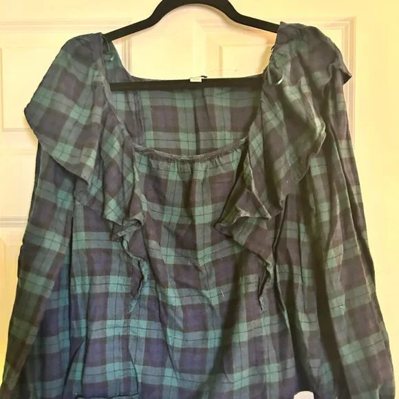 J Crew Women's Plaid Ruffle Flannel Shirt- Size Large - Picture 1 of 1
